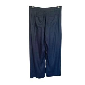 Elie TAHARI Navy Linen Blend Wide Leg Pants Size 4 Career Wear Staple Wardrobe